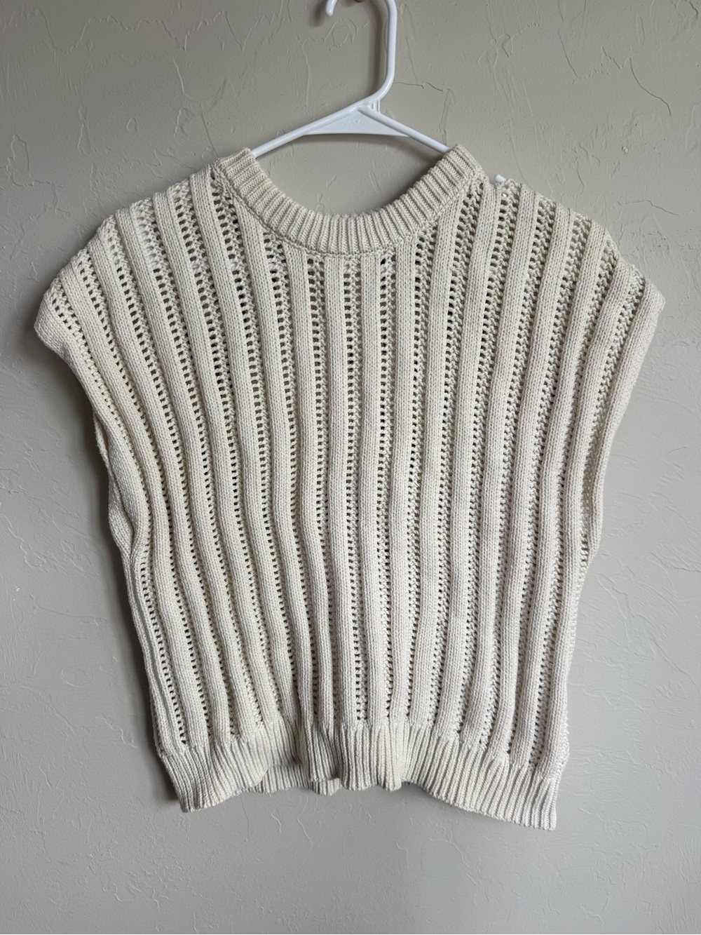 Cream Open-Knit Sleeveless Sweater Top